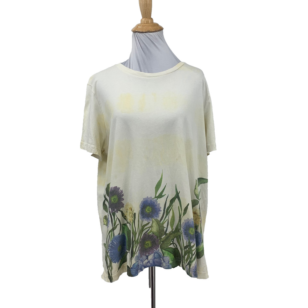 Desigual T Shirt Womens XL Maze White Cotton Tie Dye Floral Motif Short Sleeve